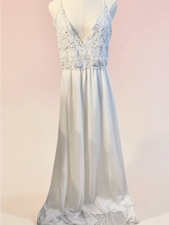Dresses & Skirts - White Lace Tie-back Bodice Maxi Dress with Train for Wedding or Engagement